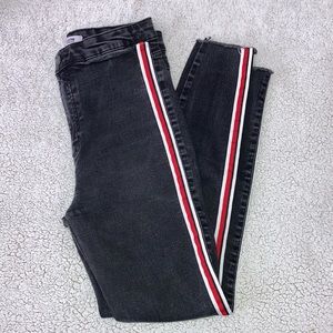 Zara black red and white striped skinny jeans